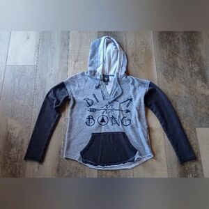 Rare Billabong Hoodie Womens Gray Pullover V Neck Drawstring Size S